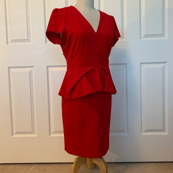 Flattering red peplum-waisted dress - Picture 1 of 5